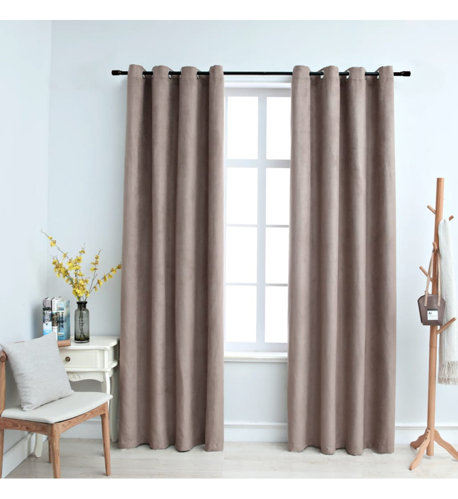 Rideaux occultants avec anneaux en métal 2 pcs Taupe 140x175 cm