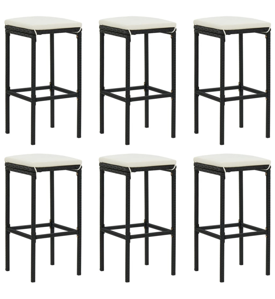 Tabourets de bar avec coussins lot de 6 noir résine tressée