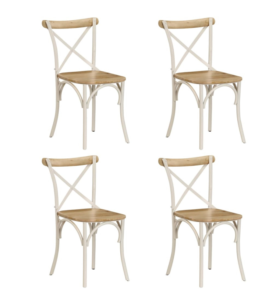 Chaises à dossier croisé lot de 4 blanc bois de manguier massif