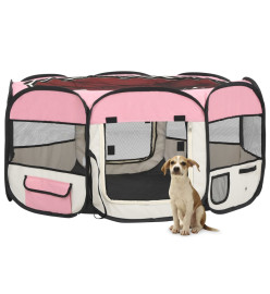 Parc pliable pour chien avec sac de transport Rose 145x145x61cm