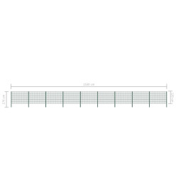 Panneau de clôture avec poteaux Fer 15,3 x 1,2 m Vert