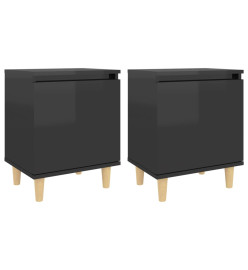 Tables de chevet pieds en bois 2 pcs Noir brillant 40x30x50 cm