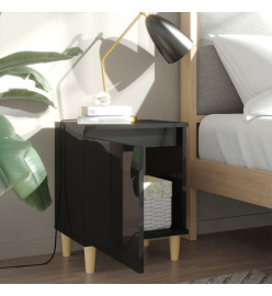 Tables de chevet pieds en bois 2 pcs Noir brillant 40x30x50 cm