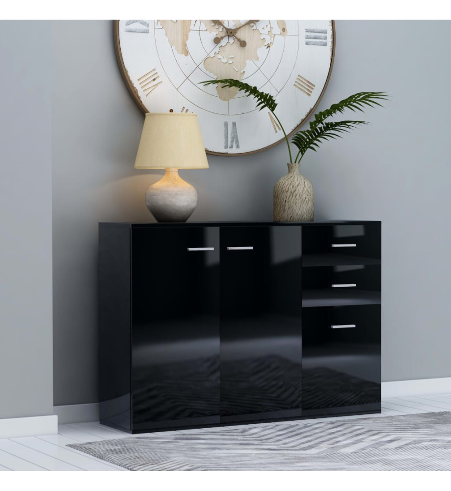 Buffet Noir brillant 105x30x75 cm Aggloméré