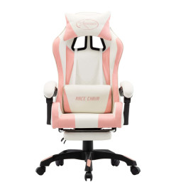 Fauteuil de jeux vidéo et repose-pied Rose et blanc Similicuir