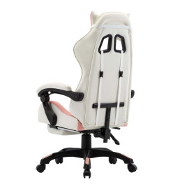 Fauteuil de jeux vidéo et repose-pied Rose et blanc Similicuir