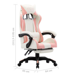 Fauteuil de jeux vidéo et repose-pied Rose et blanc Similicuir