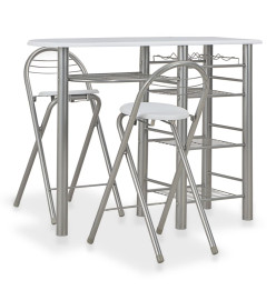 Ensemble de bar avec étagères 3 pcs Bois et acier Blanc