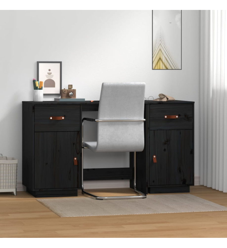 Bureau avec armoires Noir 135x50x75 cm Bois massif de pin