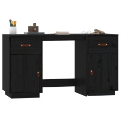 Bureau avec armoires Noir 135x50x75 cm Bois massif de pin