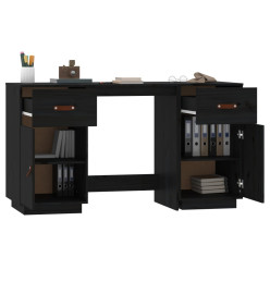 Bureau avec armoires Noir 135x50x75 cm Bois massif de pin