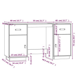 Bureau avec armoires Noir 135x50x75 cm Bois massif de pin