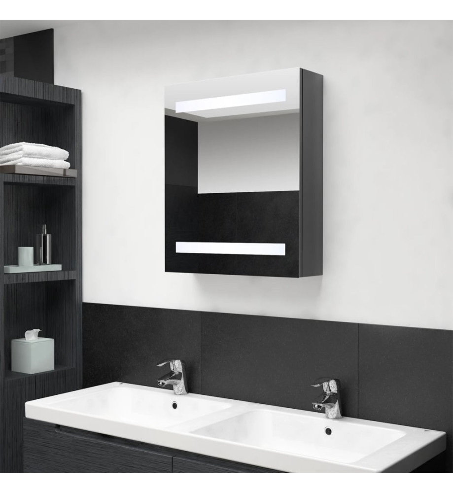 Armoire de salle de bain à miroir LED Gris brillant 50x14x60 cm