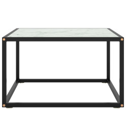 Table basse Noir avec verre marbre blanc 60x60x35 cm