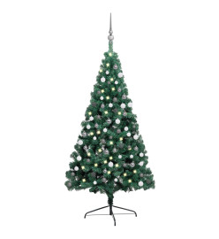 Demi-arbre de Noël artificiel avec LED et boules Vert 210 cm