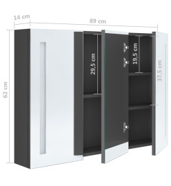 Armoire de salle de bain à miroir LED 89x14x62 cm Gris