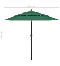 Parasol à 3 niveaux avec mât en aluminium Vert 2,5 m