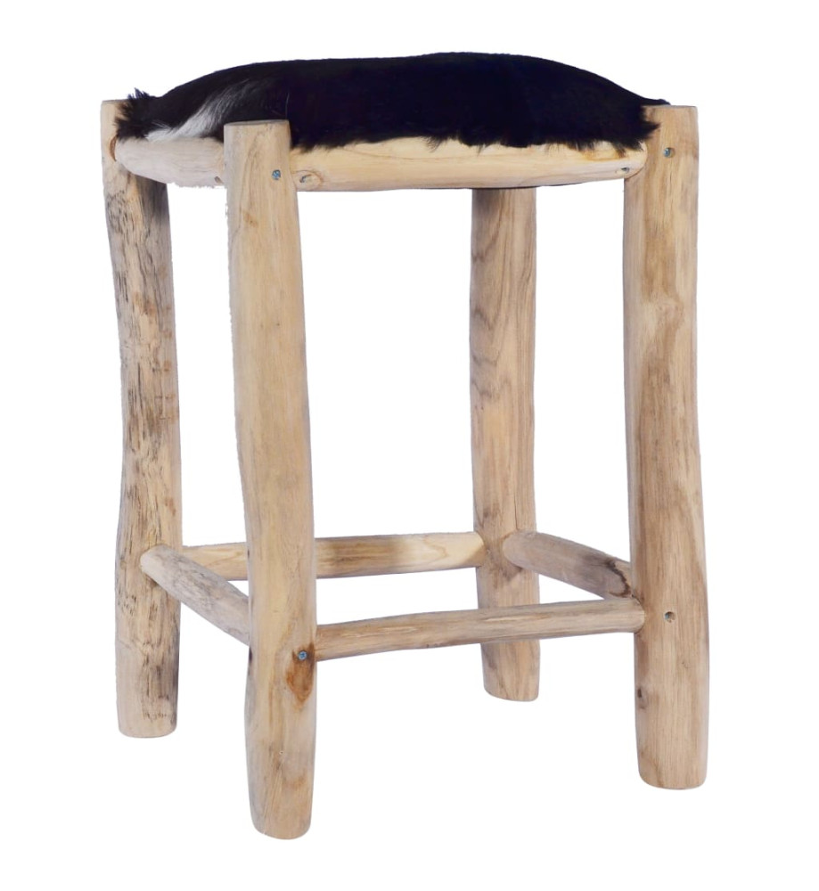 Tabouret de bar Cuir de chèvre véritable et bois de teck massif