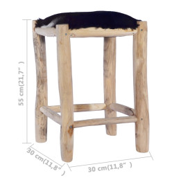 Tabouret de bar Cuir de chèvre véritable et bois de teck massif