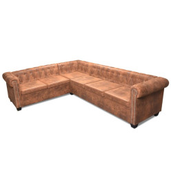 Canapé d'angle Chesterfield 6 Places Cuir artificiel Marron