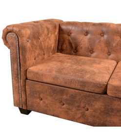 Canapé d'angle Chesterfield 6 Places Cuir artificiel Marron