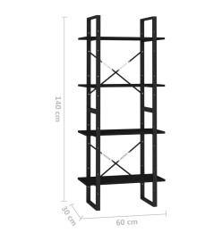 Bibliothèque à 4 niveaux Noir 60x30x140 cm Bois de pin massif