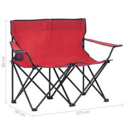 Chaise de camping pliable à 2 places Acier et tissu Rouge