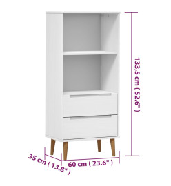 Bibliothèque MOLDE Blanc 60x35x133,5 cm Bois massif de pin