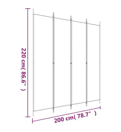 Cloison de séparation 4 panneaux Blanc 200x220 cm Tissu