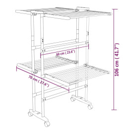 Étagère à linge à 2 niveaux avec roues Argenté 60x70x106 cm