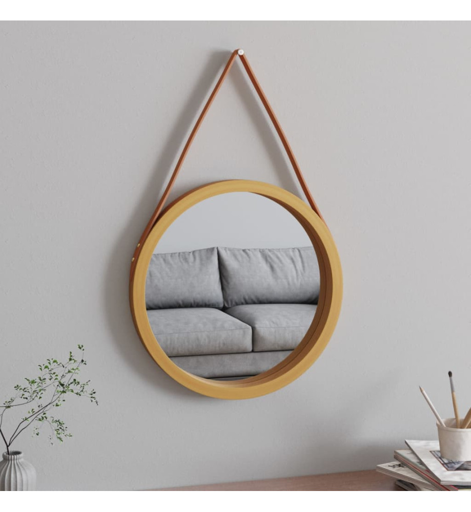 Miroir mural avec sangle Doré Ø 45 cm