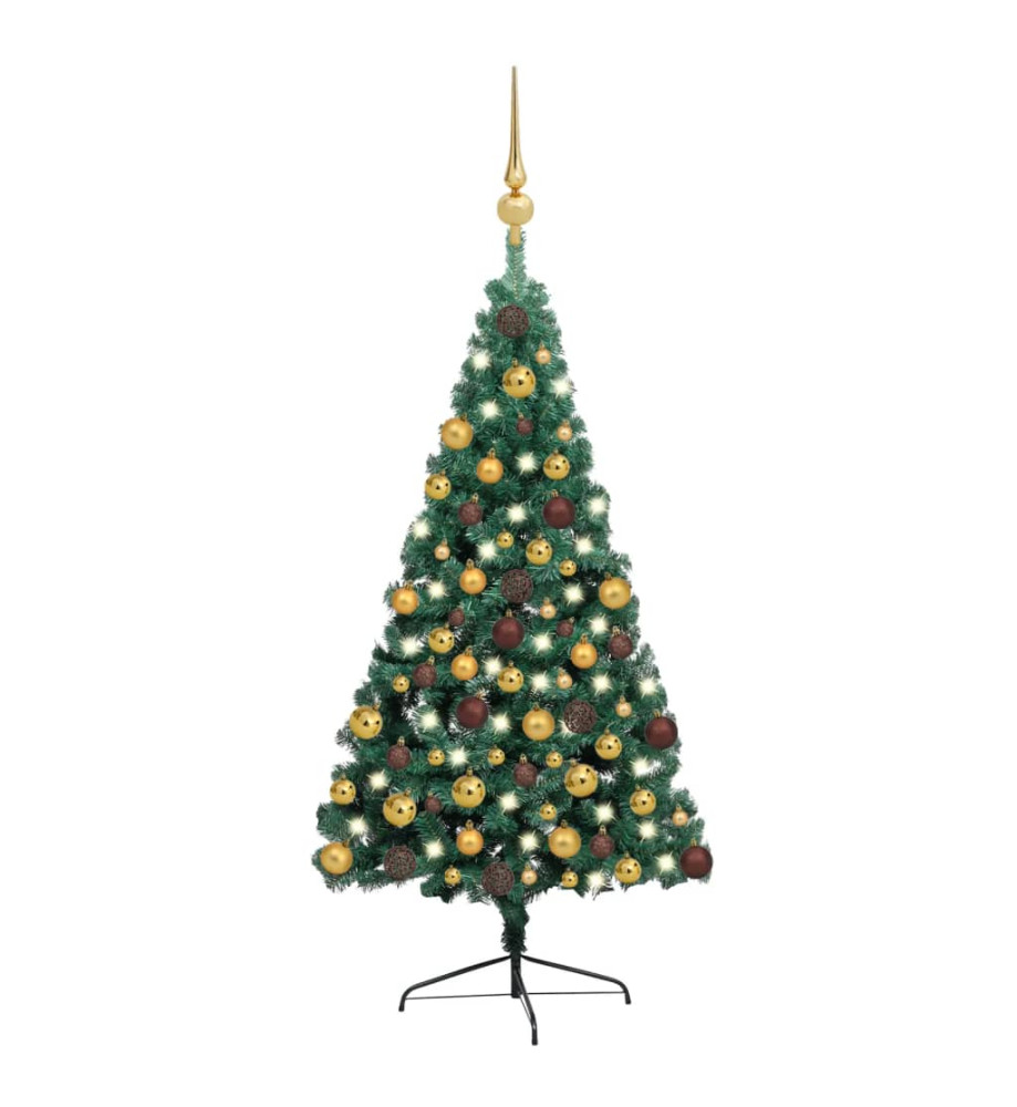 Demi-arbre de Noël artificiel avec LED et boules Vert 180 cm