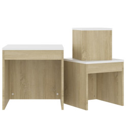 Tables gigognes 3 pcs Blanc et chêne sonoma Aggloméré