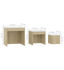 Tables gigognes 3 pcs Blanc et chêne sonoma Aggloméré