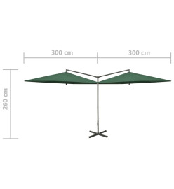 Parasol double avec mât en acier Vert 600 cm