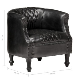 Fauteuil tube Noir 62x58x65 cm Cuir véritable