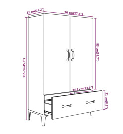 Buffet haut noir 70x31x115 cm bois d'ingénierie