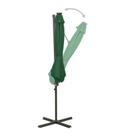 Parasol déporté avec mât et lumières LED Vert 300 cm