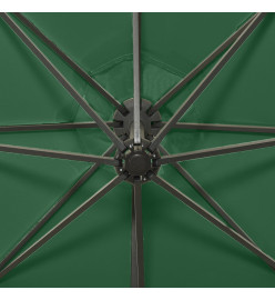 Parasol déporté avec mât et lumières LED Vert 300 cm