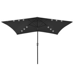 Parasol avec LED et mât en acier Noir 2x3 m