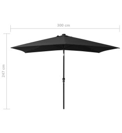 Parasol avec LED et mât en acier Noir 2x3 m