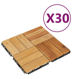 Tuiles de terrasse 30 pcs 30x30 cm bois massif teck