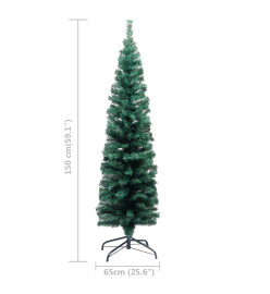 Sapin de Noël artificiel mince et LED et boules Vert 150 cm