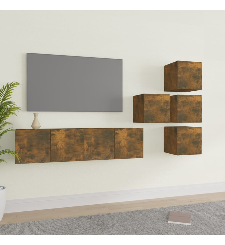 Ensemble de meubles TV 6 pcs Chêne fumé Bois d'ingénierie