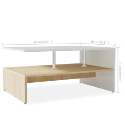 Table basse en aggloméré 90 x 59 x 42 cm Chêne et blanc