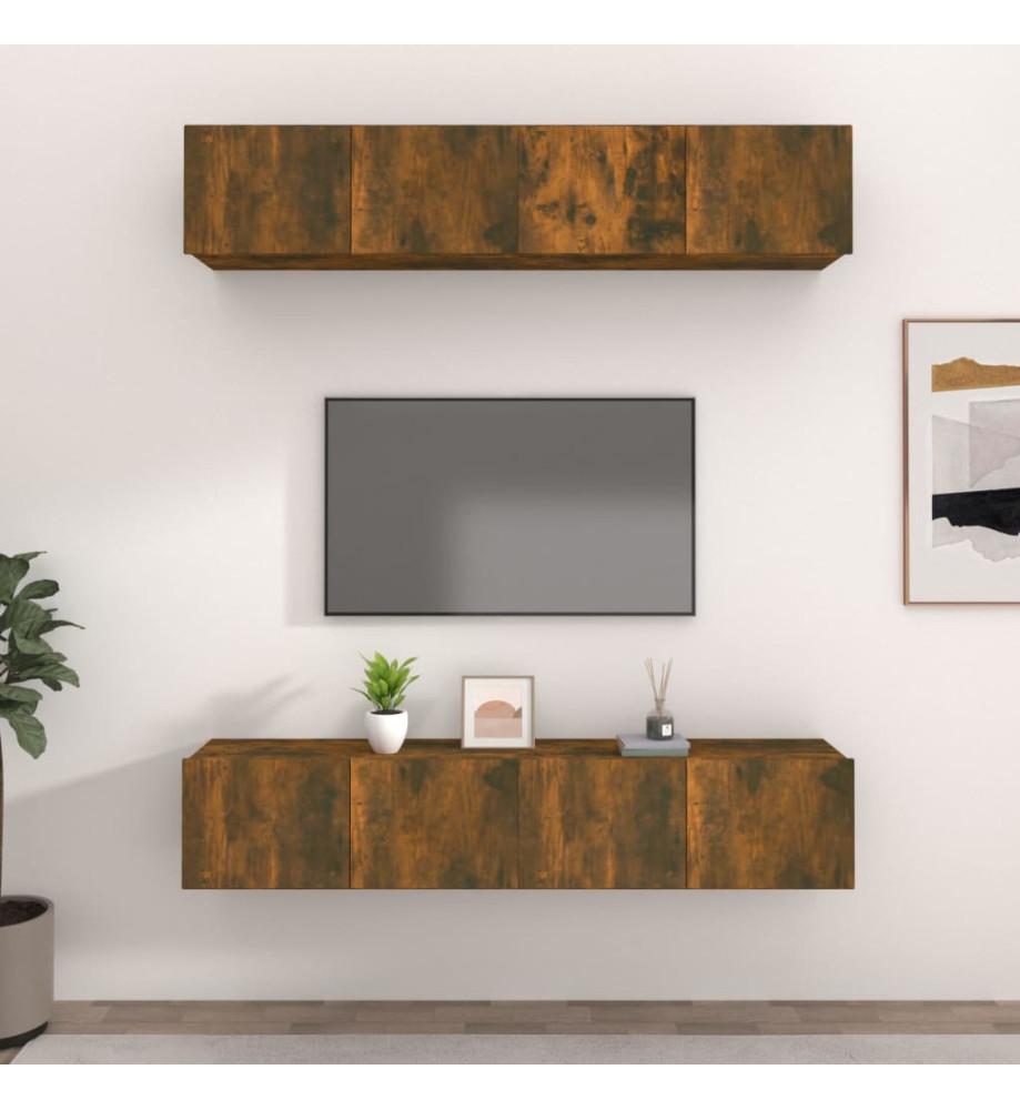 Meubles TV 4 pcs Chêne fumé 80x30x30 cm Bois d'ingénierie