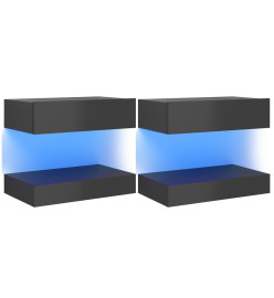 Meubles TV avec lumières LED 2 pcs gris brillant 60x35 cm