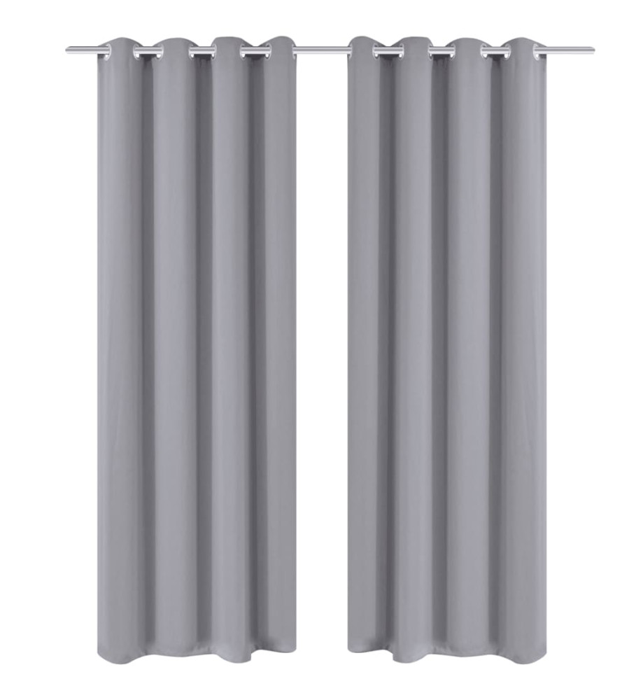 2 pcs Rideau Blackout Occultant Gris avec Œillets en métal 135x245cm