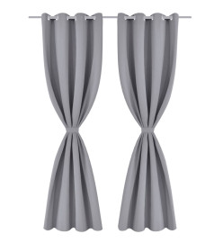 2 pcs Rideau Blackout Occultant Gris avec Œillets en métal 135x245cm