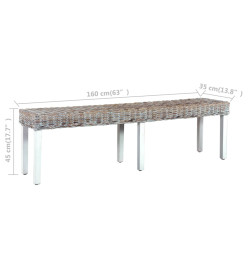 Banc 160 cm Blanc Rotin naturel kubu et bois de manguier massif